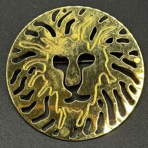 Vintage Anne Klein Gold Tone Lion Head Brooch Pin